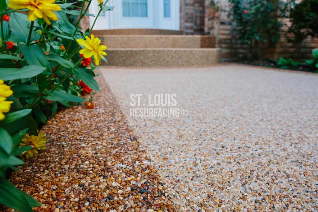 epoxy-stone porch, walkway, sidewalk resurfacing in st. louis, missouri. pebble-stone epoxy porch stl, mo.